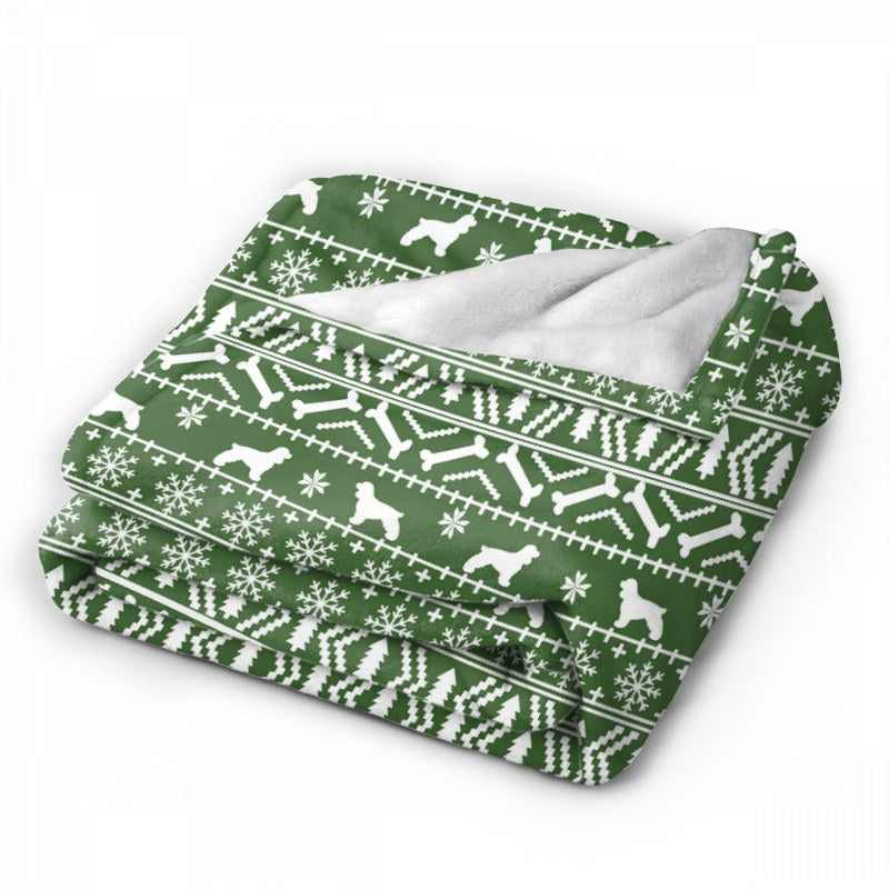 Cocker Spaniel Fair Isle Christmas Pattern Dog Breed Holiday Gifts Green And White Xmas Holiday Throw Blankets