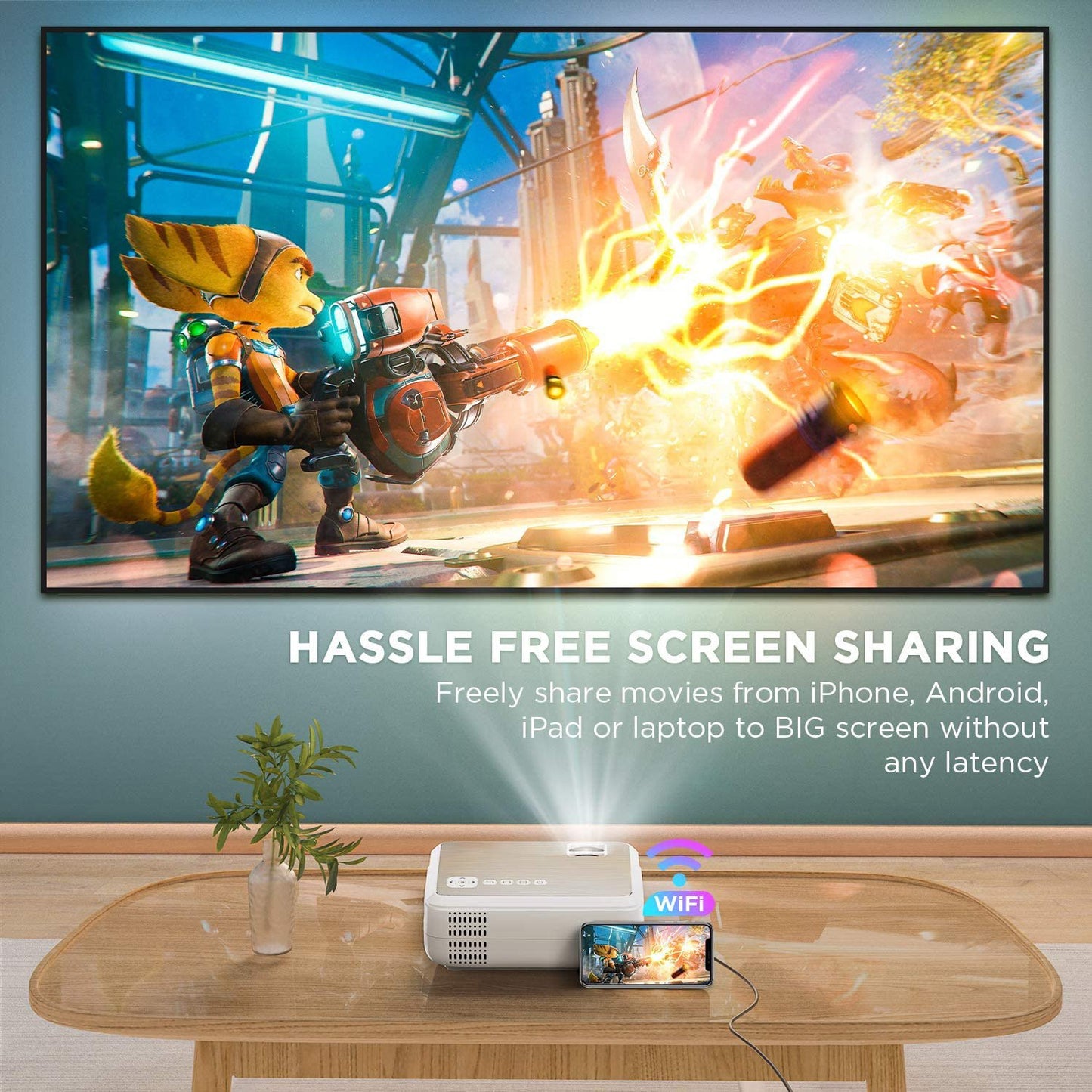 Mobile wireless WiFi same screen projector home HD portable support 1080p Mini LED projector