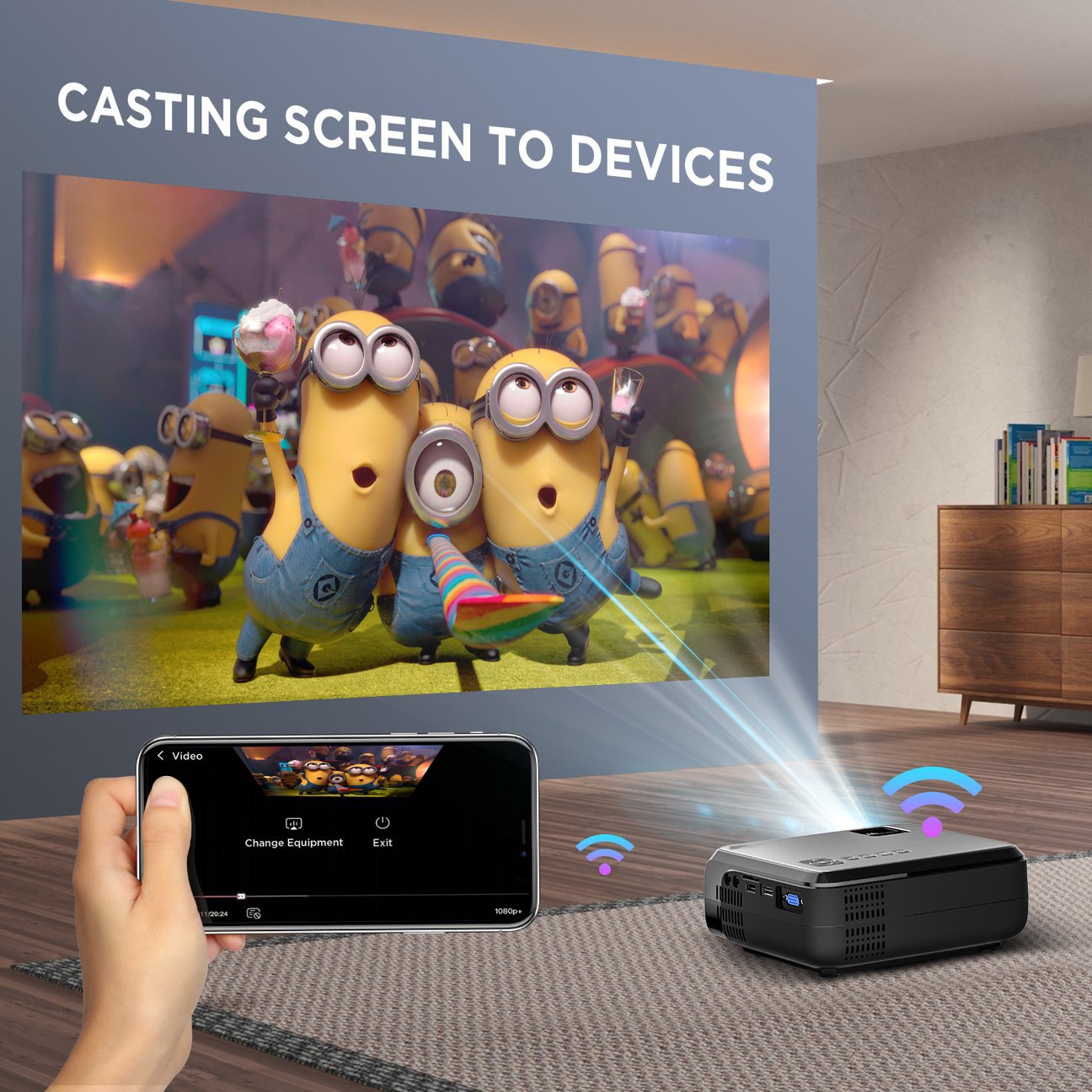 Mobile wireless WiFi same screen projector home HD portable support 1080p Mini LED projector