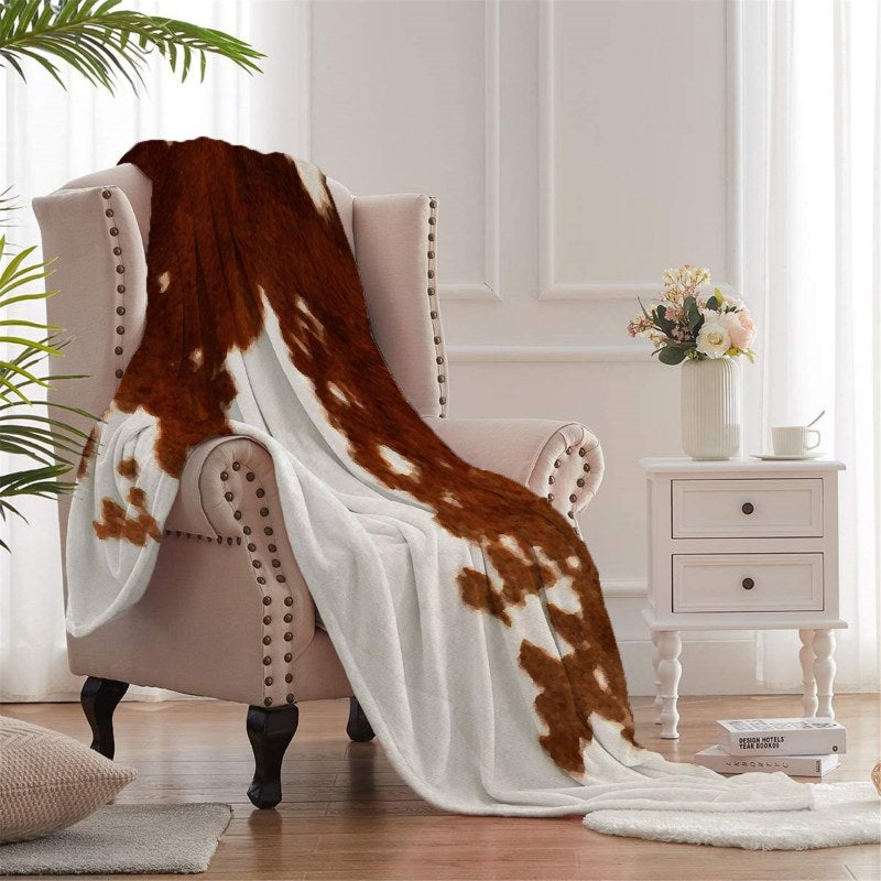 Brown Cowhide Watercolor Throw Blankets