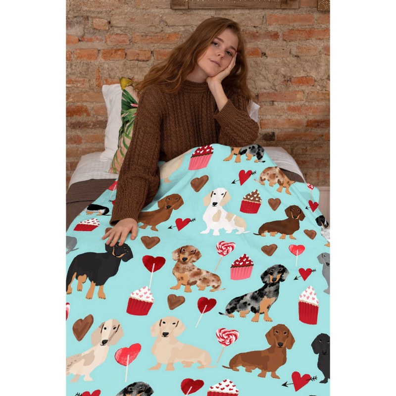 Dachsund Dachsie Doxie Valentines Day Valentine Hearts Love Cupcakes Cute Dog Gifts Throw Blankets