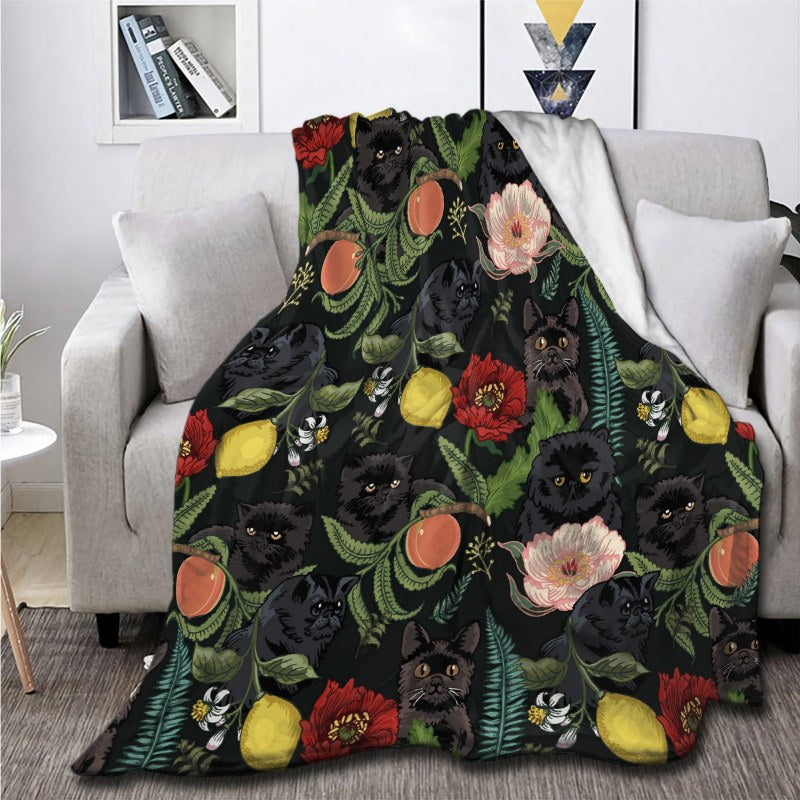 Botanical And Black Cats Throw Blankets