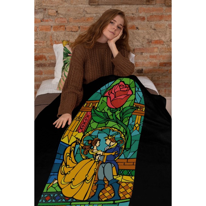 Beauty And The Beast Stained Glass 8s1 Throw Blankets