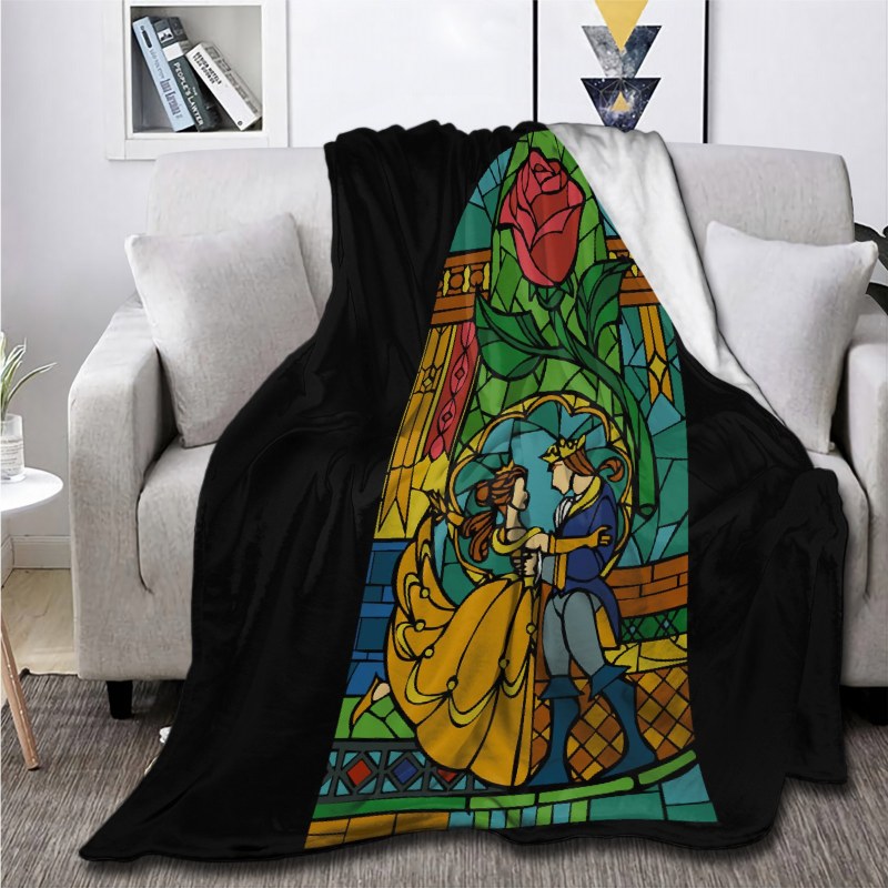 Beauty And The Beast Stained Glass 8s1 Throw Blankets