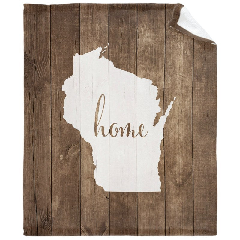 Wisconsin Is Home White On Wood Throw Blankets