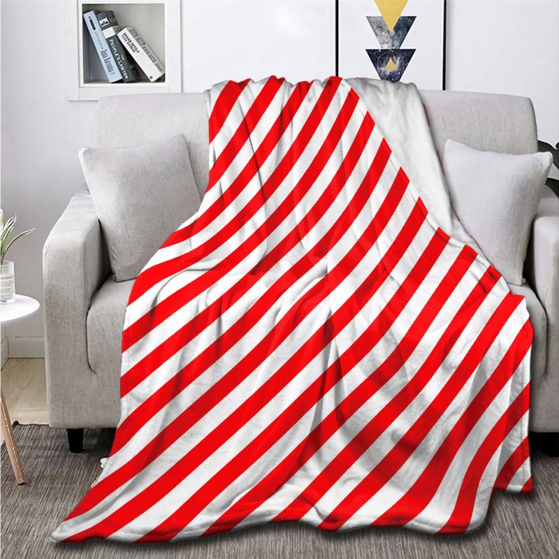 Christmas Red And White Candy Cane Stripes Xmas Holiday Throw Blankets