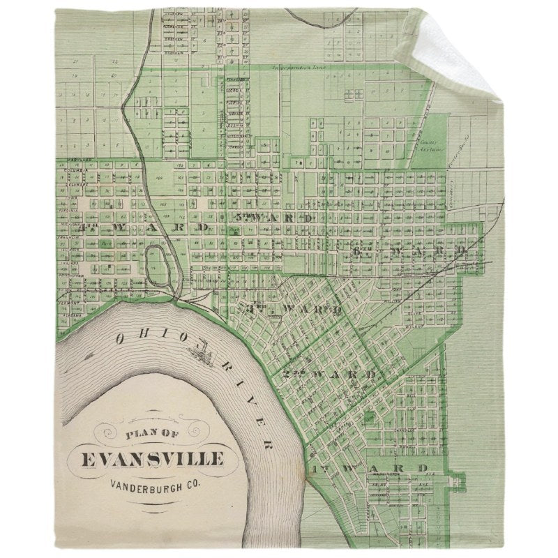 Vintage Map Of Evansville Indiana 1876 Throw Blankets