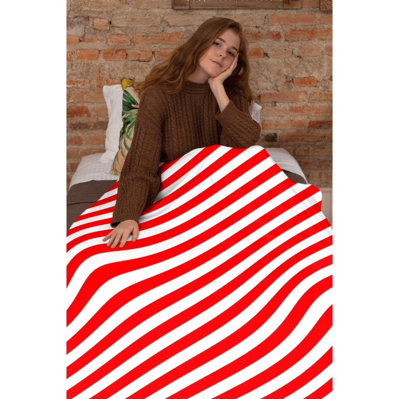 Christmas Red And White Candy Cane Stripes Xmas Holiday Throw Blankets