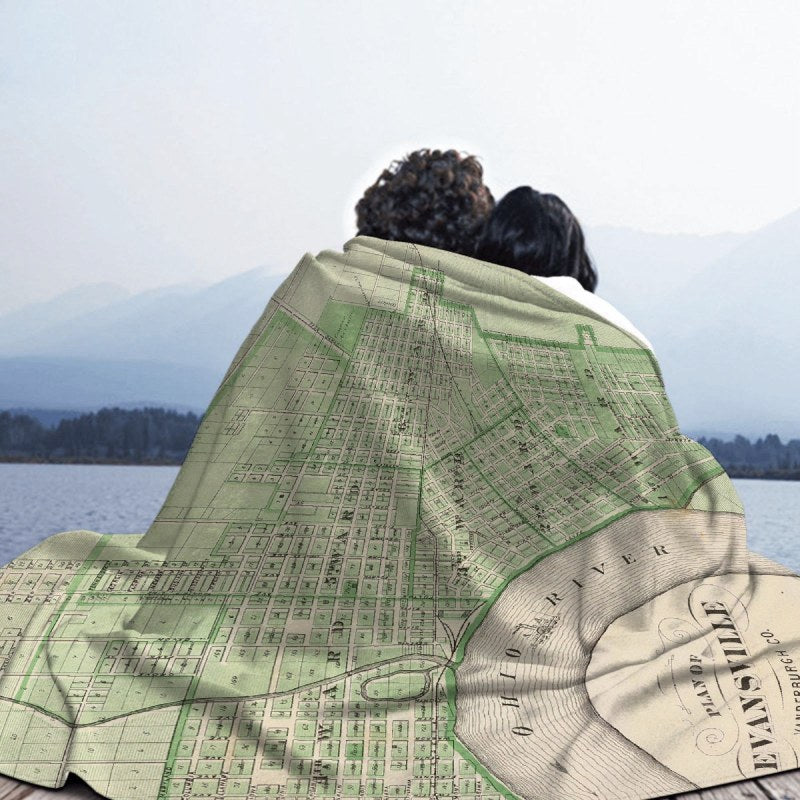 Vintage Map Of Evansville Indiana 1876 Throw Blankets