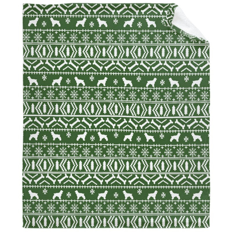 Cocker Spaniel Fair Isle Christmas Pattern Dog Breed Holiday Gifts Green And White Xmas Holiday Throw Blankets