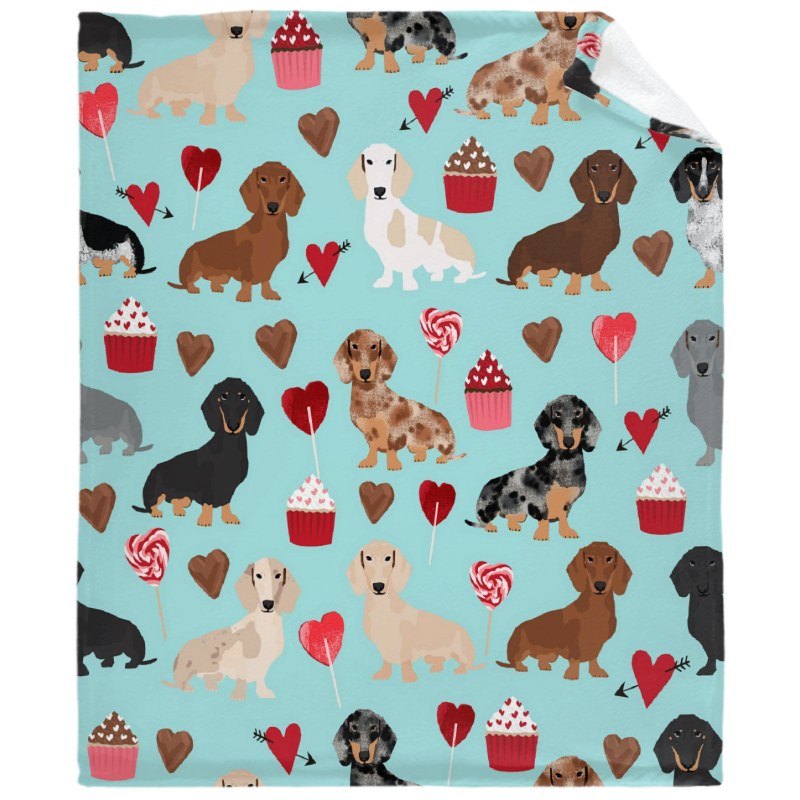 Dachsund Dachsie Doxie Valentines Day Valentine Hearts Love Cupcakes Cute Dog Gifts Throw Blankets