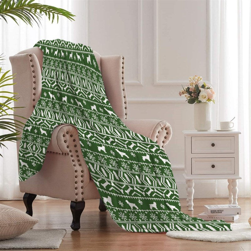 Cocker Spaniel Fair Isle Christmas Pattern Dog Breed Holiday Gifts Green And White Xmas Holiday Throw Blankets