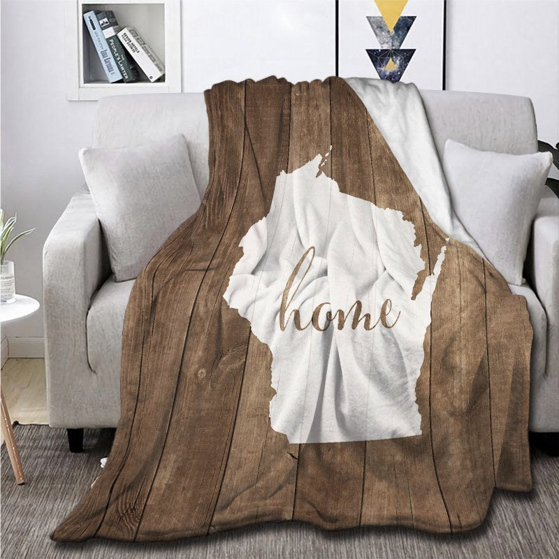Wisconsin Is Home White On Wood Throw Blankets