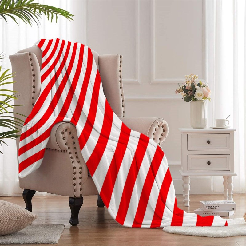 Christmas Red And White Candy Cane Stripes Xmas Holiday Throw Blankets
