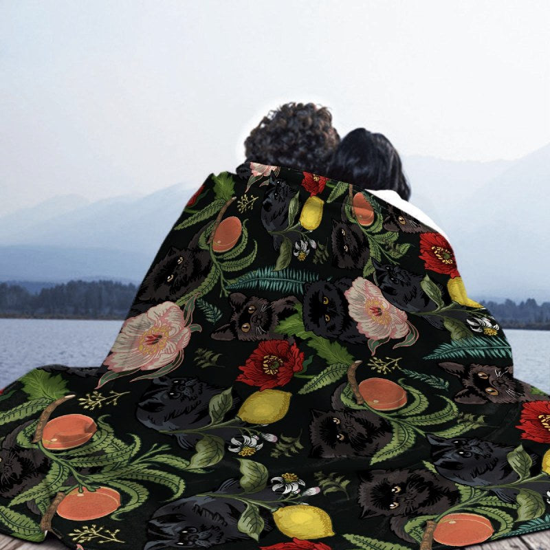 Botanical And Black Cats Throw Blankets