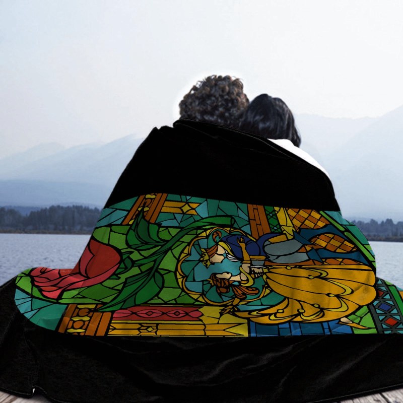 Beauty And The Beast Stained Glass 8s1 Throw Blankets
