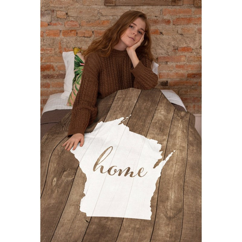 Wisconsin Is Home White On Wood Throw Blankets