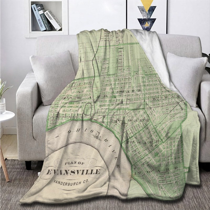 Vintage Map Of Evansville Indiana 1876 Throw Blankets