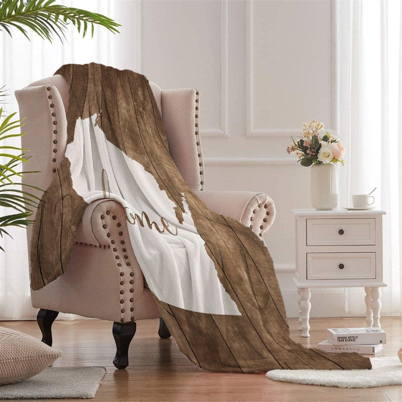 Wisconsin Is Home White On Wood Throw Blankets