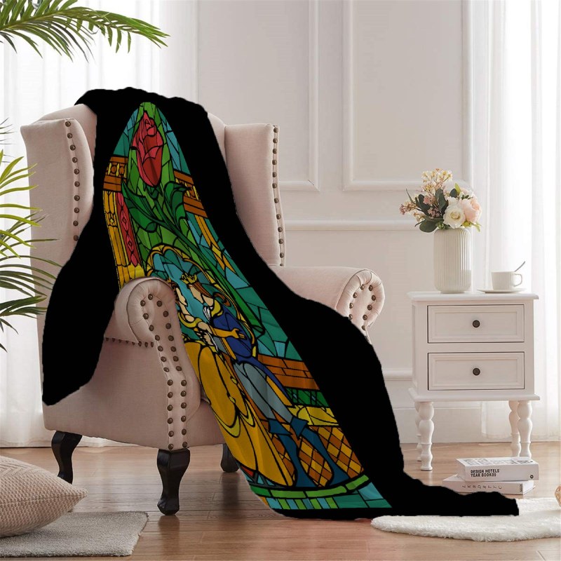Beauty And The Beast Stained Glass 8s1 Throw Blankets