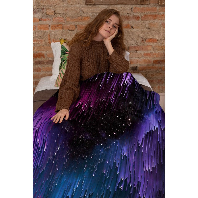 Ultra Violet Glitch Galaxy Throw Blankets