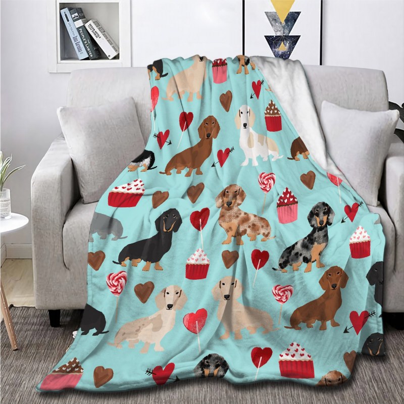 Dachsund Dachsie Doxie Valentines Day Valentine Hearts Love Cupcakes Cute Dog Gifts Throw Blankets