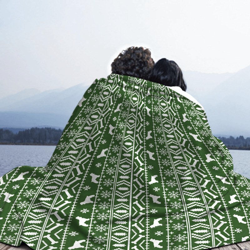 Cocker Spaniel Fair Isle Christmas Pattern Dog Breed Holiday Gifts Green And White Xmas Holiday Throw Blankets