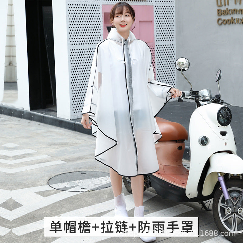 时尚开衫斗篷雨衣成人户外徒步电瓶车单车骑行雨披拉链手罩防雨