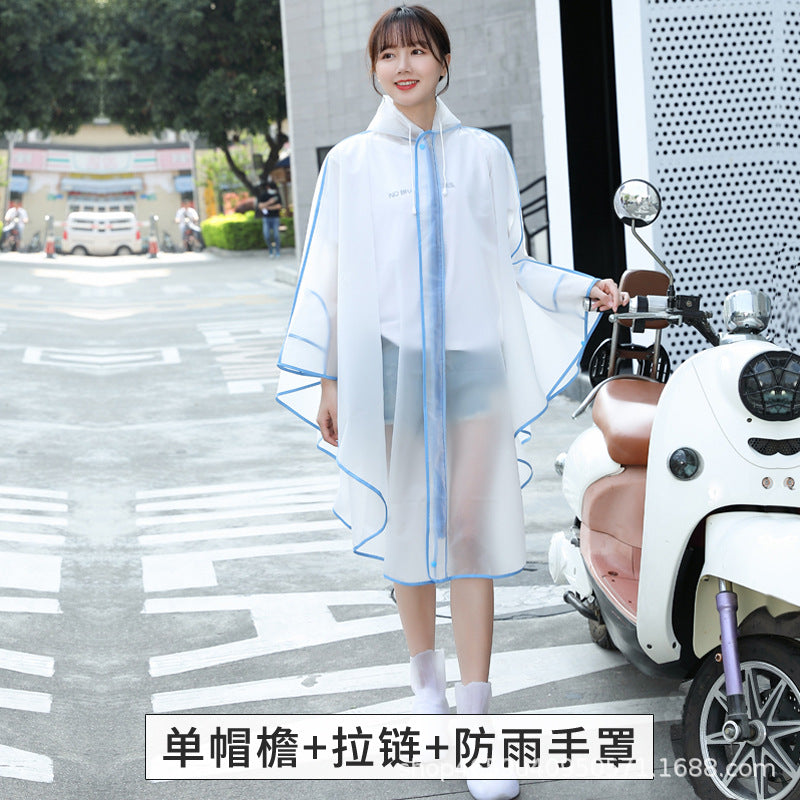 时尚开衫斗篷雨衣成人户外徒步电瓶车单车骑行雨披拉链手罩防雨
