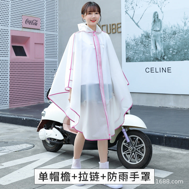 时尚开衫斗篷雨衣成人户外徒步电瓶车单车骑行雨披拉链手罩防雨